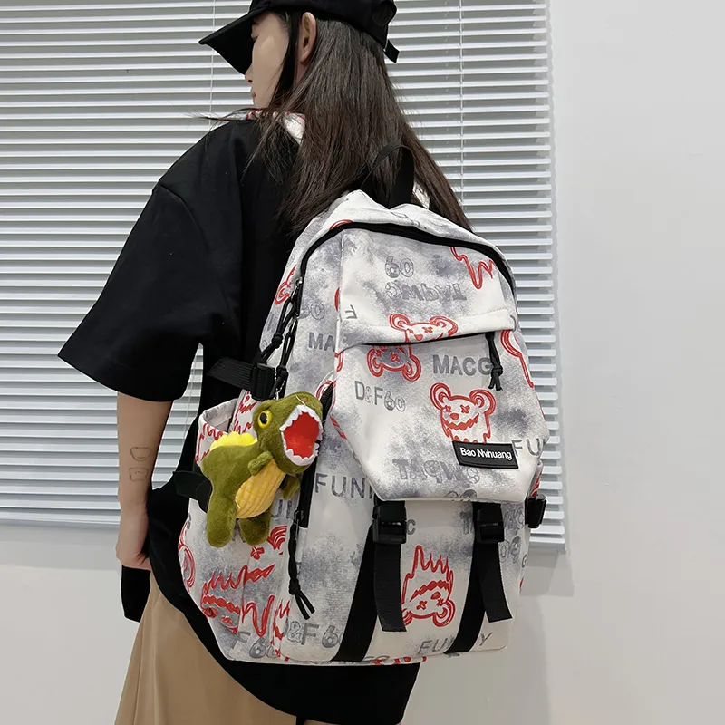 WICKBUEN Nylon Fabric Backpack Regular Unisex Black/Red/Khaki/Blue-1