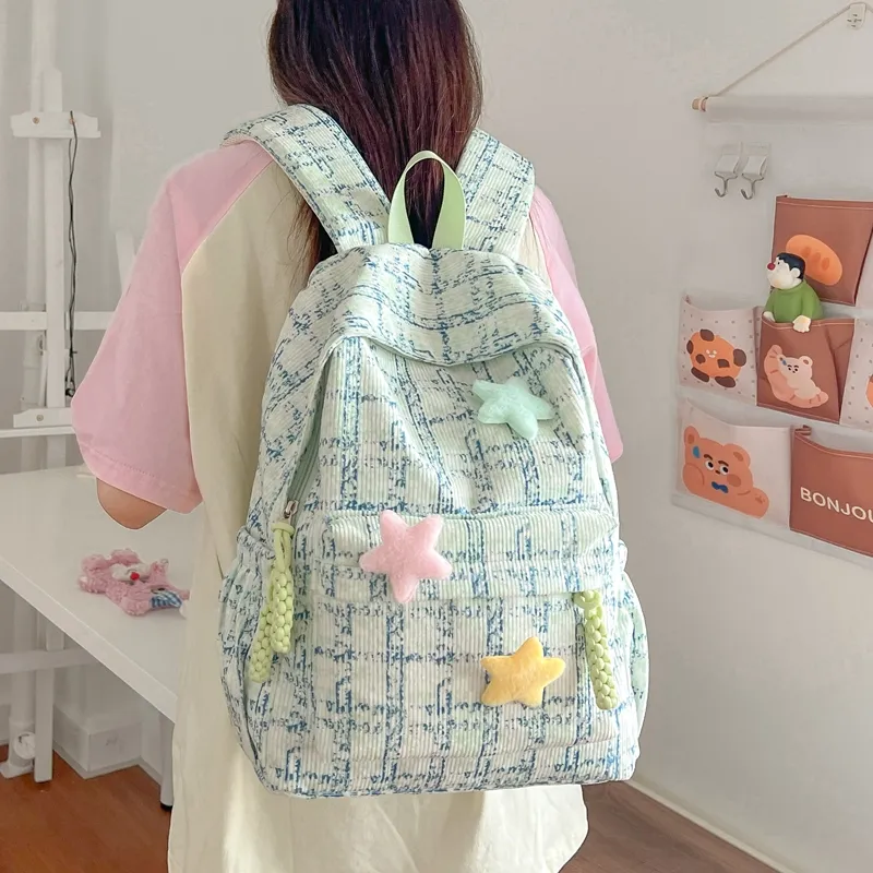 WICKBUEN Composite Cloth Backpack Women's Pink/Green/Blue-8