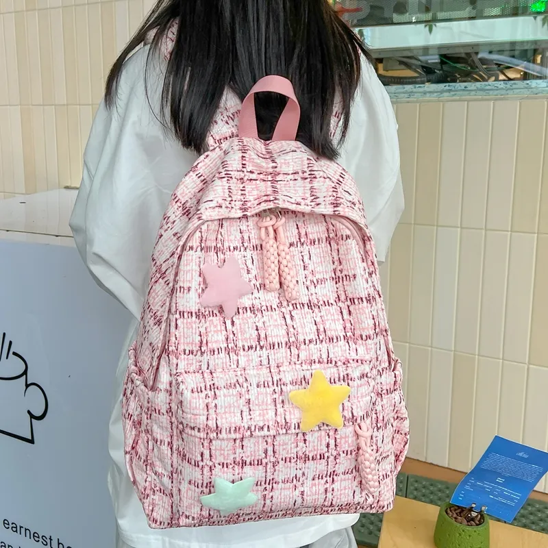 WICKBUEN Composite Cloth Backpack Women's Pink/Green/Blue-2