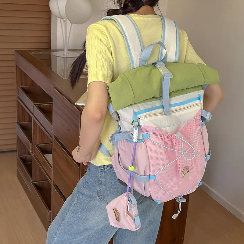 WICKBUEN Nylon Backpack Unisex Coffee/Pink/Purple-8