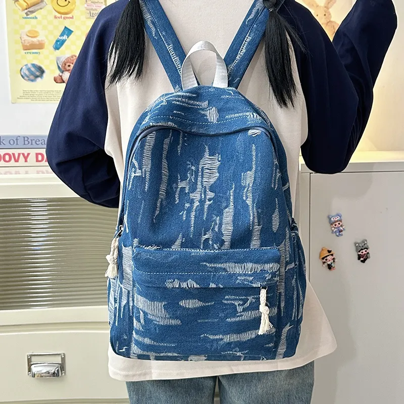 WICKBUEN Denim Backpack Unisex Light Blue/Dark Blue/Black-8