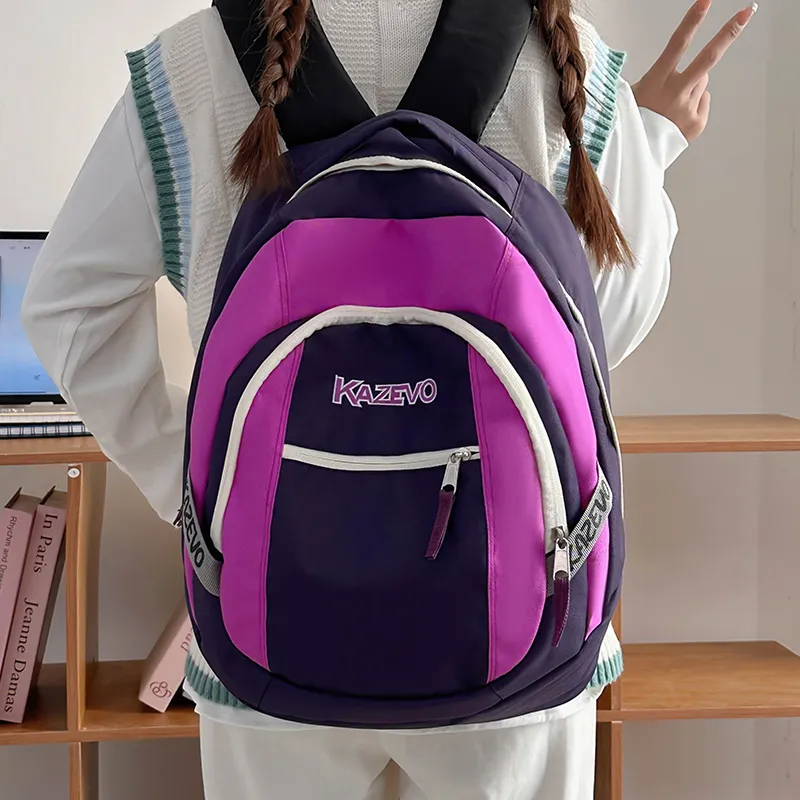 WICKBUEN Nylon Backpack Unisex White/Black/Purple/Pink-17