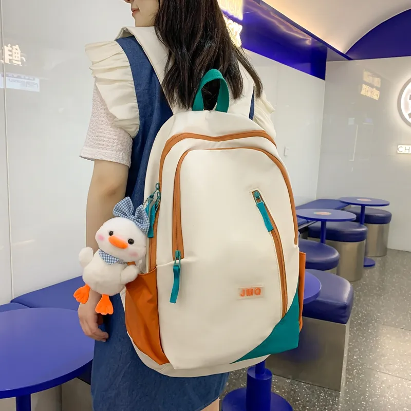 WICKBUEN Nylon Backpack Unisex Ecru/Black/Pink/Blue-1