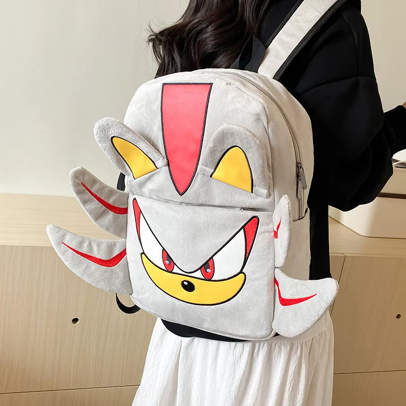 WICKBUEN Plush Backpack Unisex Black/Pink/Gray-9