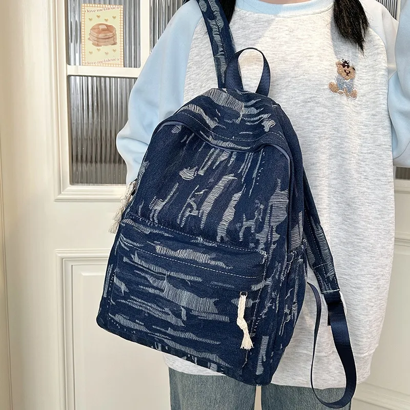 WICKBUEN Denim Backpack Unisex Light Blue/Dark Blue/Black-5