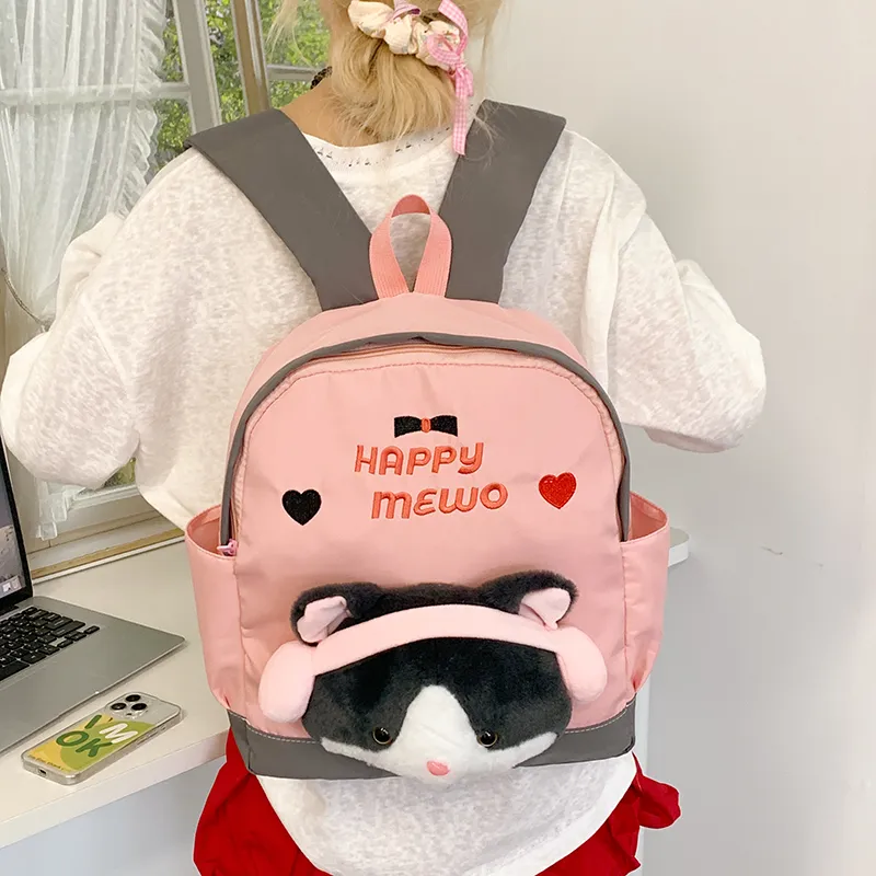 WICKBUEN Nylon Fabric Backpack Regular Unisex White/Pink/Red/Blue-11