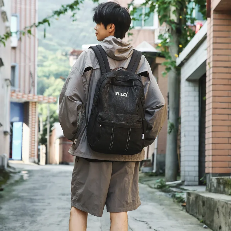 WICKBUEN Denim Backpack Unisex Black/Light Blue/Blue-15