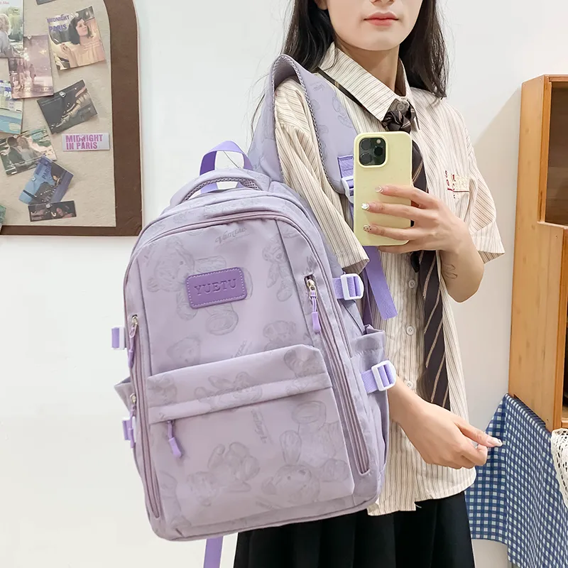 WICKBUEN Nylon Backpack Unisex Ecru/Black/Gray/Purple-17