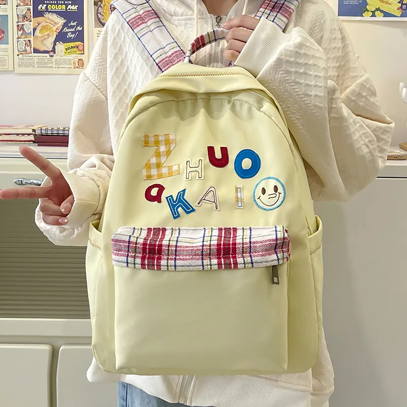 WICKBUEN Nylon Fabric Backpack Unisex White/Yellow/Green/Blue-8