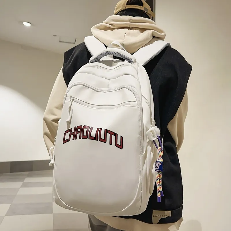 WICKBUEN Nylon Backpack Regular Unisex White, Black, Gray/Burgundy-1