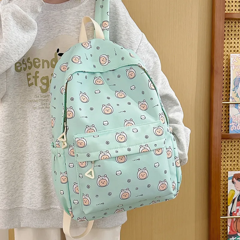 WICKBUEN Nylon Backpack Unisex Beige/Blue/Purple-16