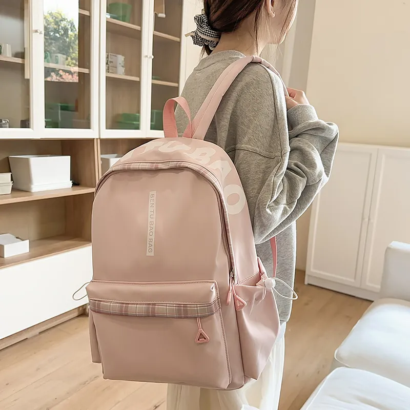 WICKBUEN Nylon Backpack Unisex White/Black/Pink/Blue-17