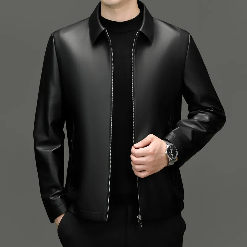PIERRE CARDIN Leather Jacket Men's Black-4