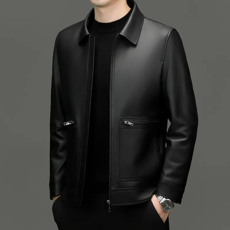 PIERRE CARDIN Leather Jacket Men's Black-5