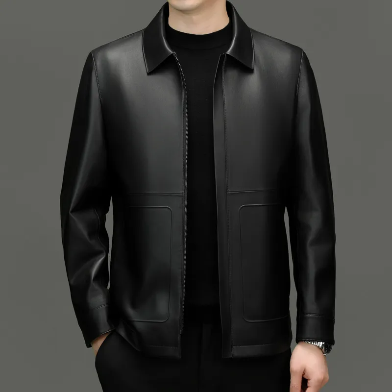 PIERRE CARDIN Leather Jacket Men's Black-3