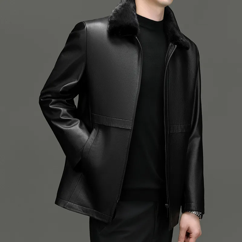 PIERRE CARDIN Leather Jacket Men's Black-4