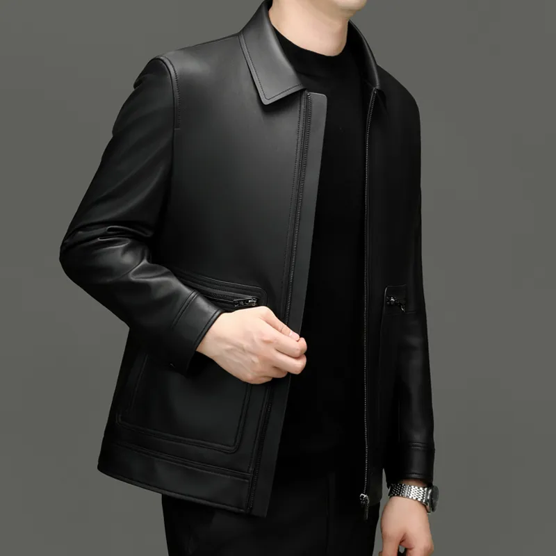 PIERRE CARDIN Leather Jacket Men's Black-7