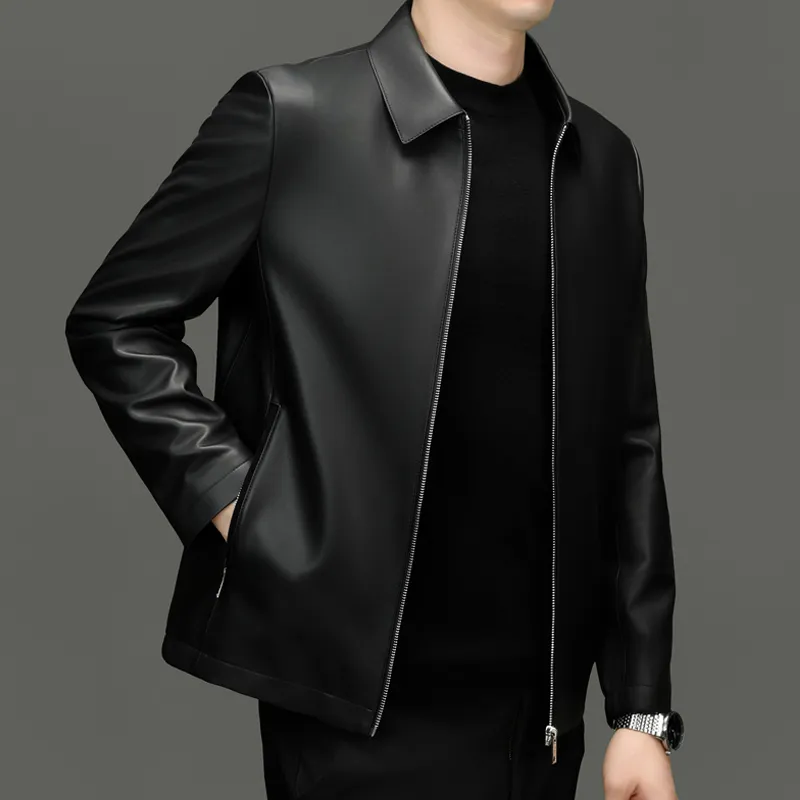 PIERRE CARDIN Leather Jacket Men's Black-7