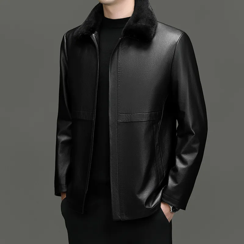 PIERRE CARDIN Leather Jacket Men's Black-3