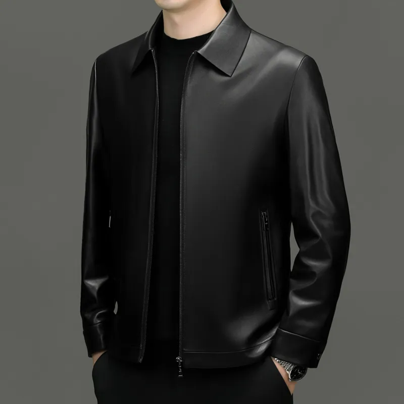 PIERRE CARDIN Leather Jacket Men's Black-7