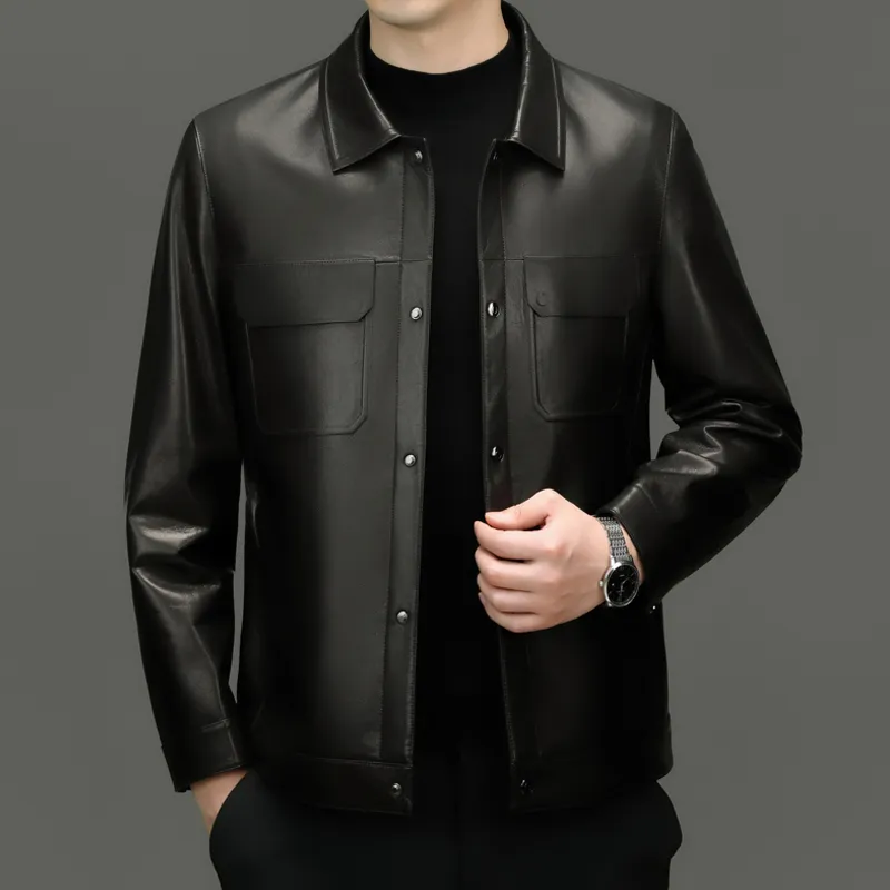 PIERRE CARDIN Leather Jacket Men's Black-4