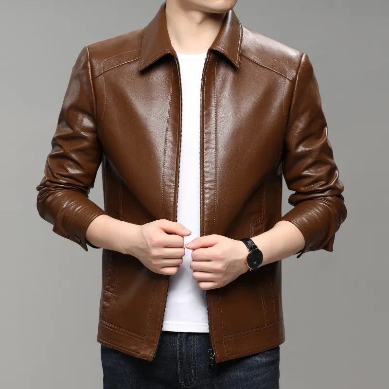 PIERRE CARDIN Leather Jacket Men's Brown-3