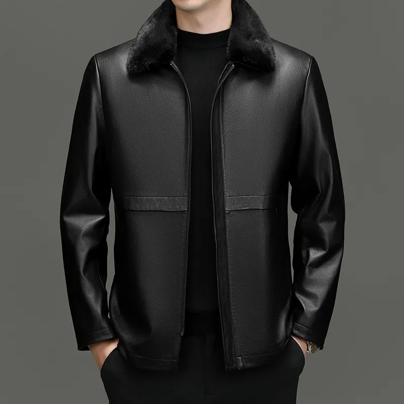 PIERRE CARDIN Leather Jacket Men's Black-2