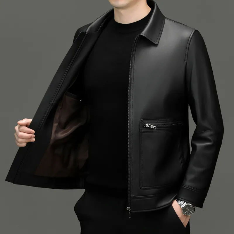 PIERRE CARDIN Leather Jacket Men's Black-6