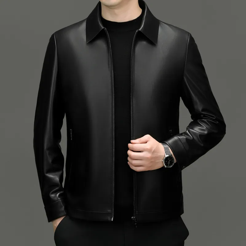 PIERRE CARDIN Leather Jacket Men's Black-6