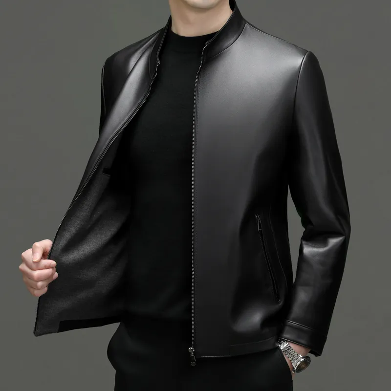 PIERRE CARDIN Leather Jacket Men's Black-5