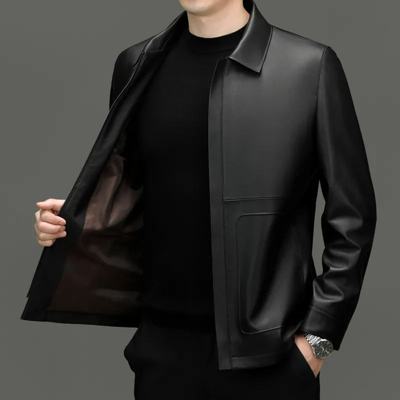 PIERRE CARDIN Leather Jacket Men's Black-5