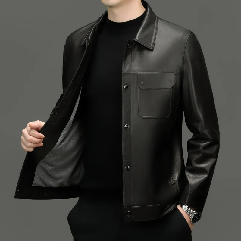 PIERRE CARDIN Leather Jacket Men's Black-6