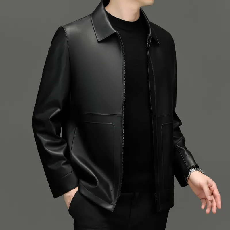 PIERRE CARDIN Leather Jacket Men's Black-7