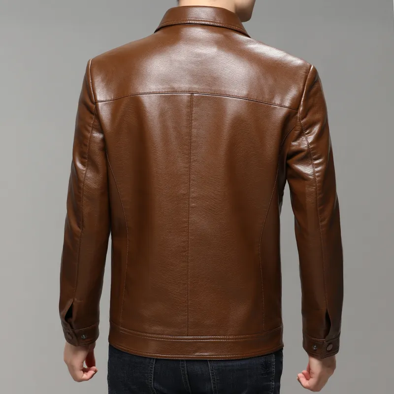 PIERRE CARDIN Leather Jacket Men's Brown-1