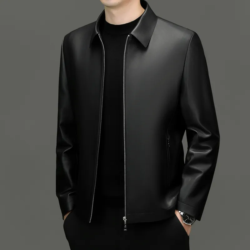 PIERRE CARDIN Leather Jacket Men's Black-5