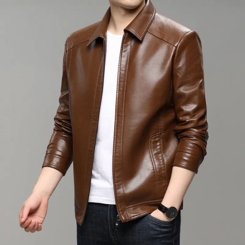 PIERRE CARDIN Leather Jacket Men's Brown-5