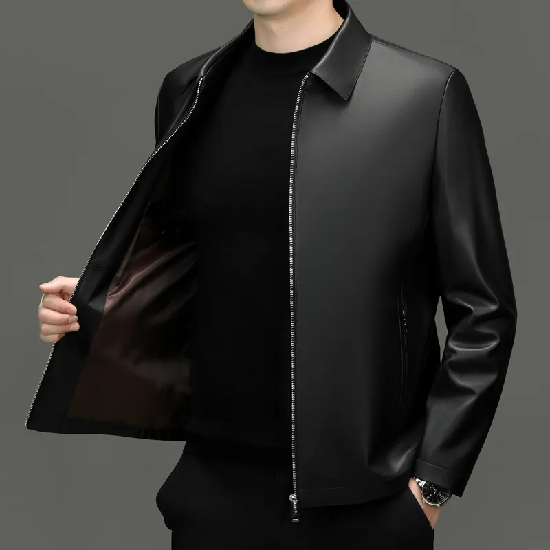 PIERRE CARDIN Leather Jacket Men's Black-6
