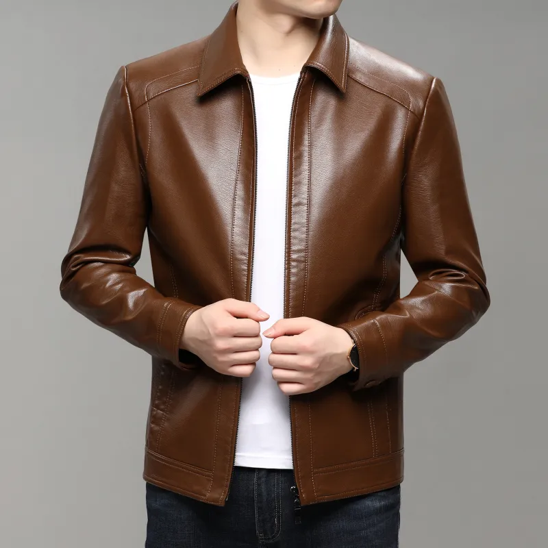PIERRE CARDIN Leather Jacket Men's Brown-2