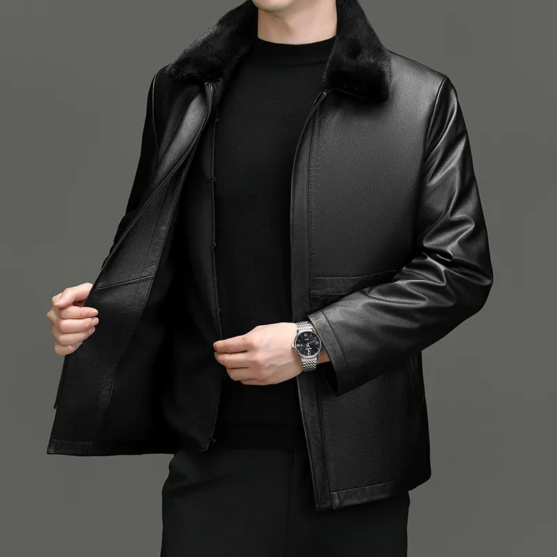 PIERRE CARDIN Leather Jacket Men's Black-5