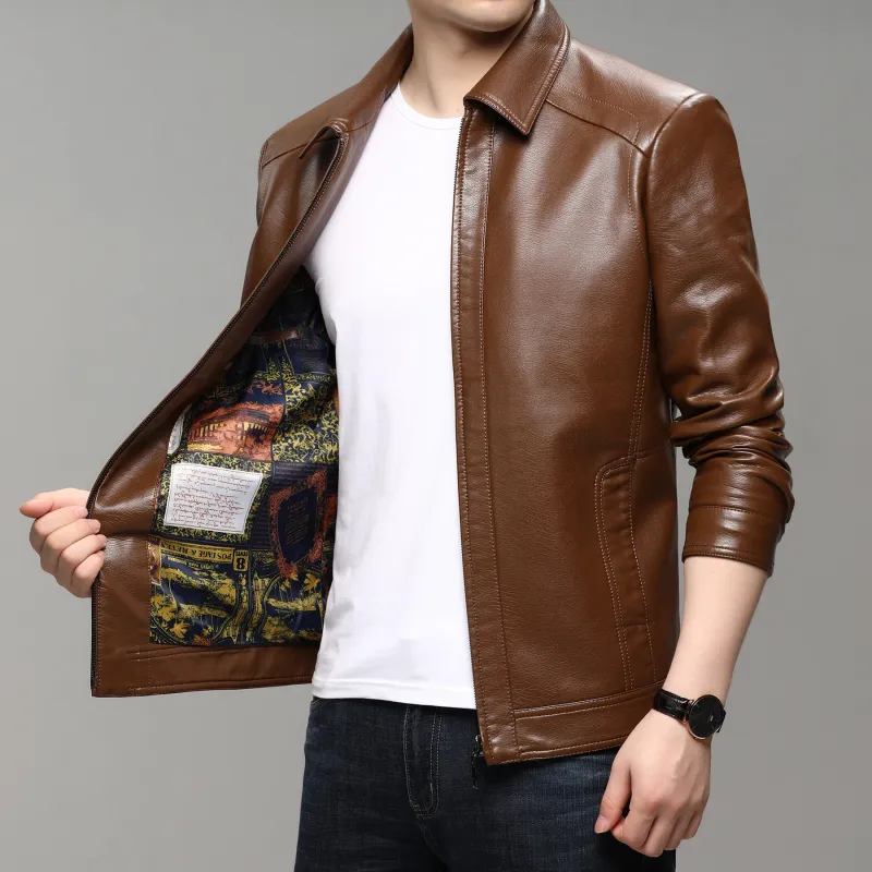 PIERRE CARDIN Leather Jacket Men's Brown-6