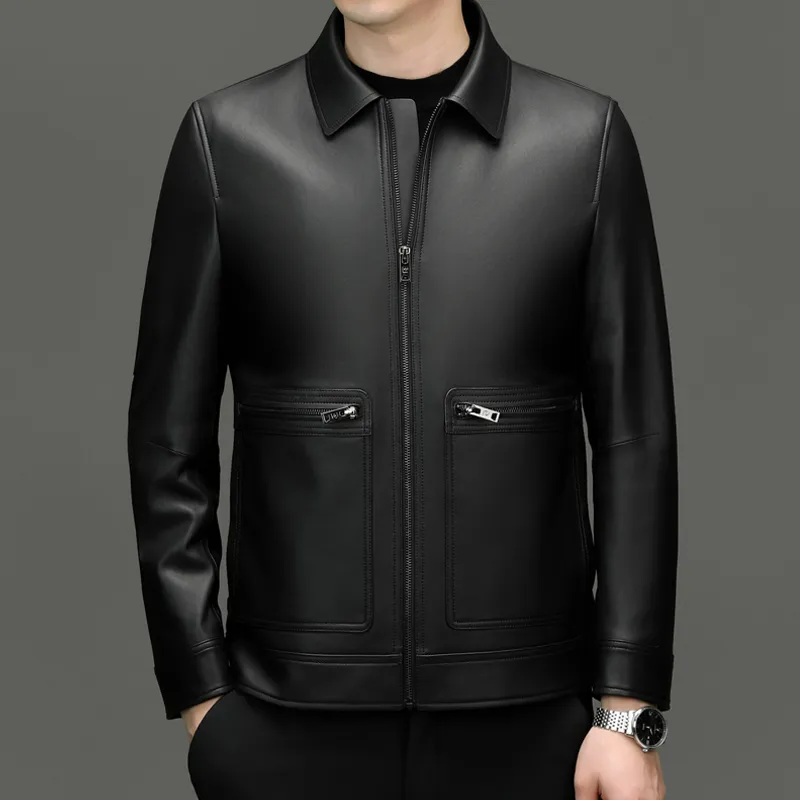 PIERRE CARDIN Leather Jacket Men's Black-3