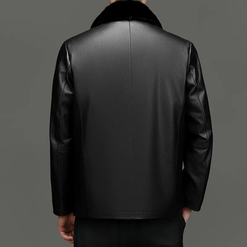 PIERRE CARDIN Leather Jacket Men's Black-6