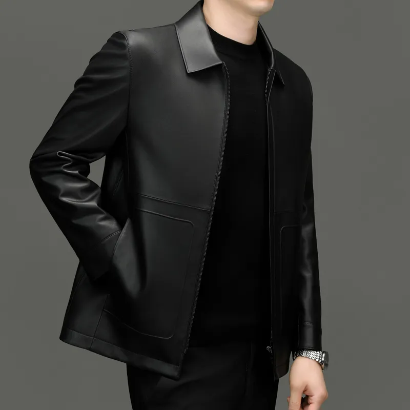 PIERRE CARDIN Leather Jacket Men's Black-6