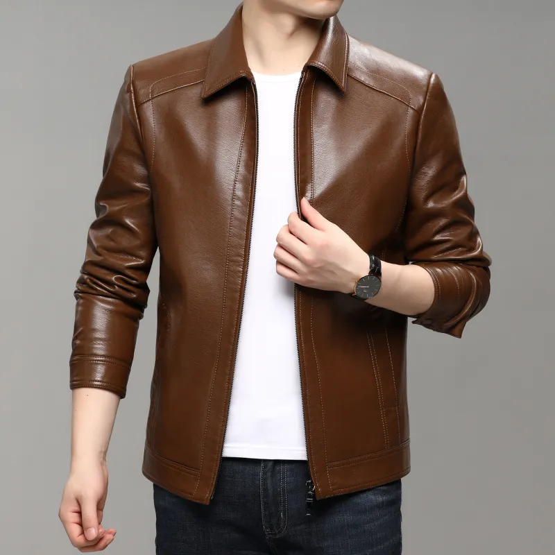 PIERRE CARDIN Leather Jacket Men's Brown-4