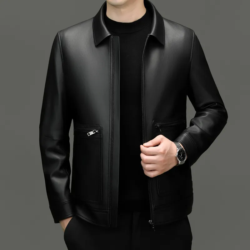 PIERRE CARDIN Leather Jacket Men's Black-4