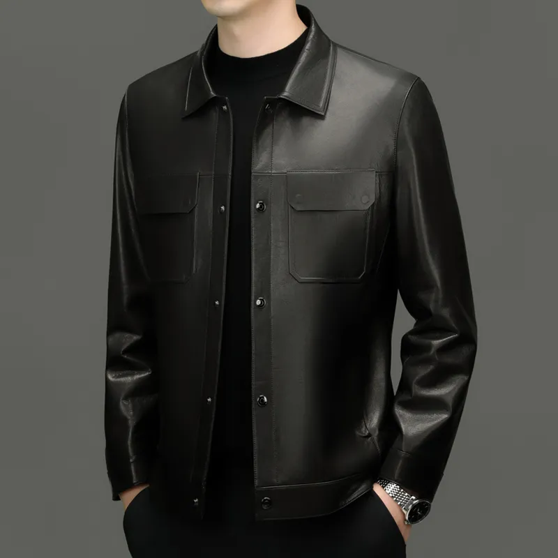 PIERRE CARDIN Leather Jacket Men's Black-5