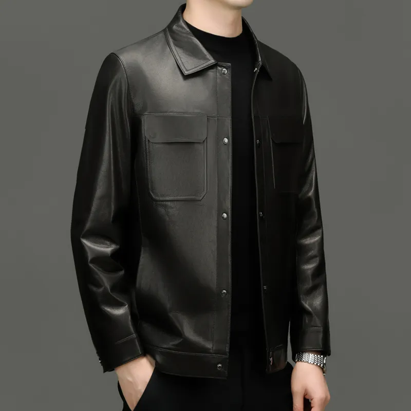 PIERRE CARDIN Leather Jacket Men's Black-7