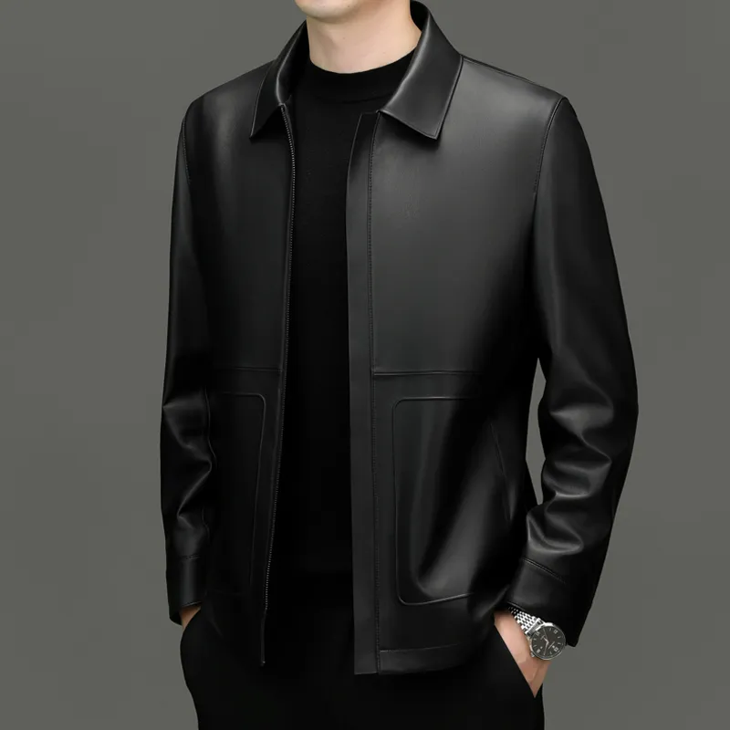 PIERRE CARDIN Leather Jacket Men's Black-4
