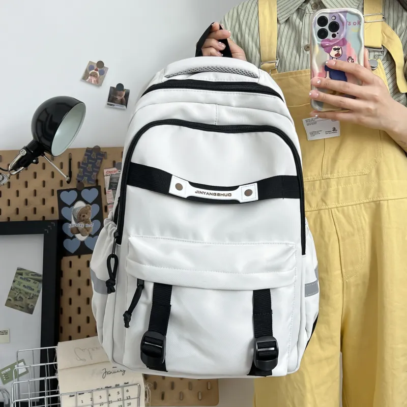 OURFUN Nylon Fabric Backpack Regular Unisex Light Gray/Dark Gray/Black/Dark Brown-2