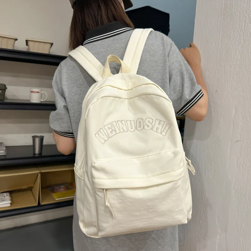 OURFUN Nylon Backpack Unisex White/Black/Orange Red/Red/Green-1